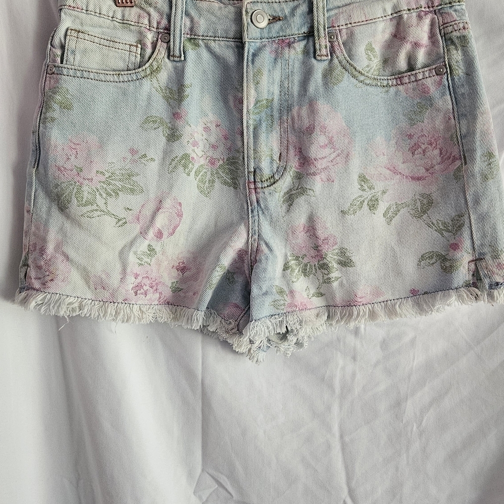 Celebrity Pink Floral Jean Shorts - Pastel Pink and Green